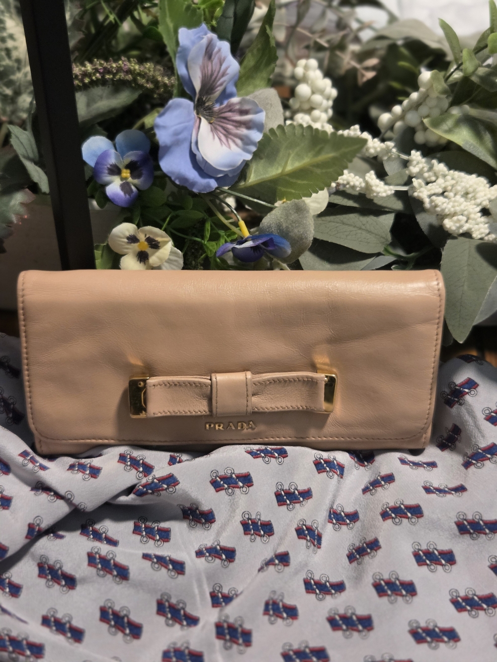 Prada Blush Pink Leather Bow Clutch